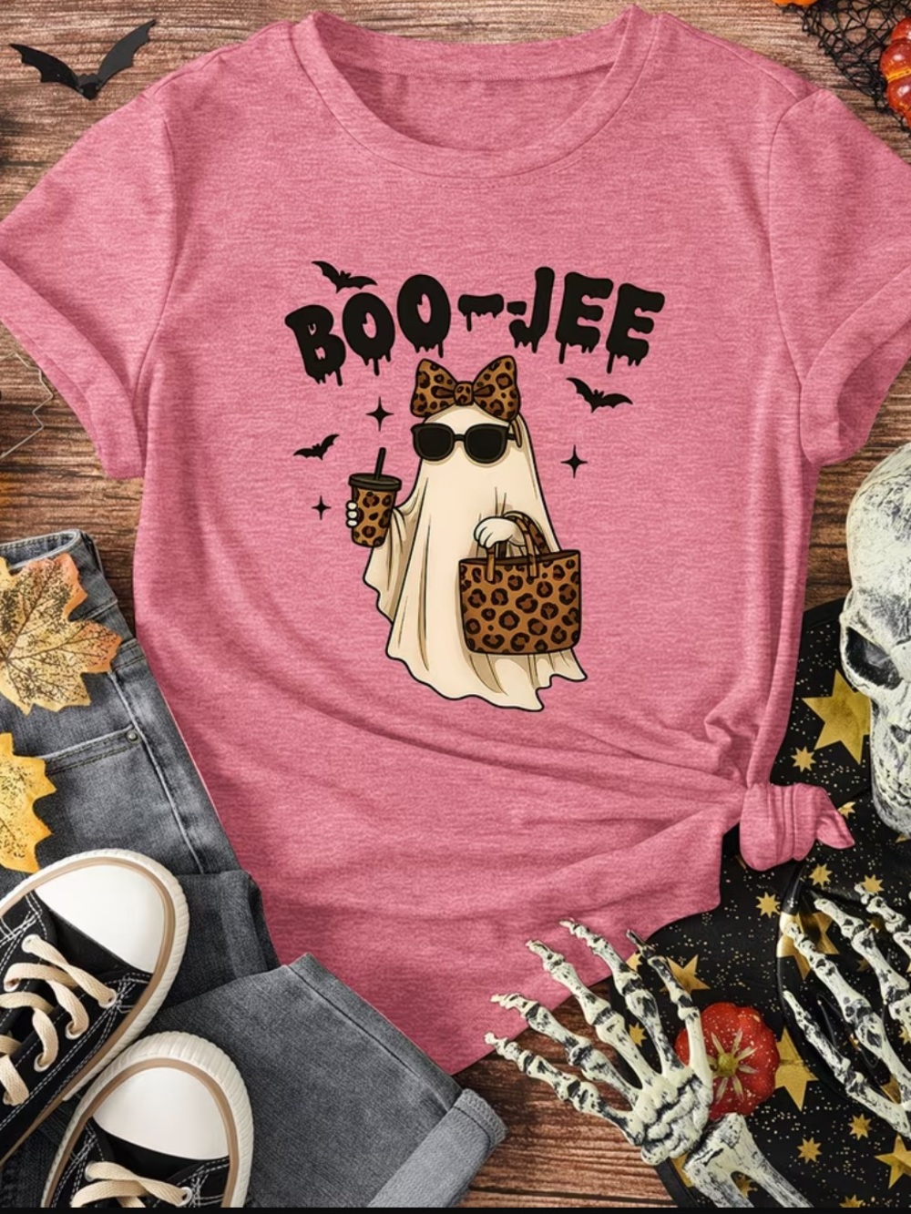 Pink BOO-JEE Ghost Graphic Halloween Tee